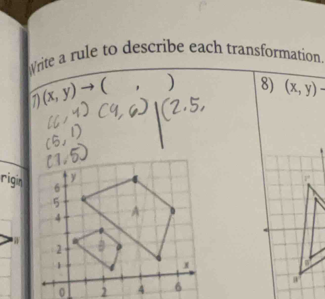write a rule to describe each transformation. 7) \\((x, y) \ ightarrow …