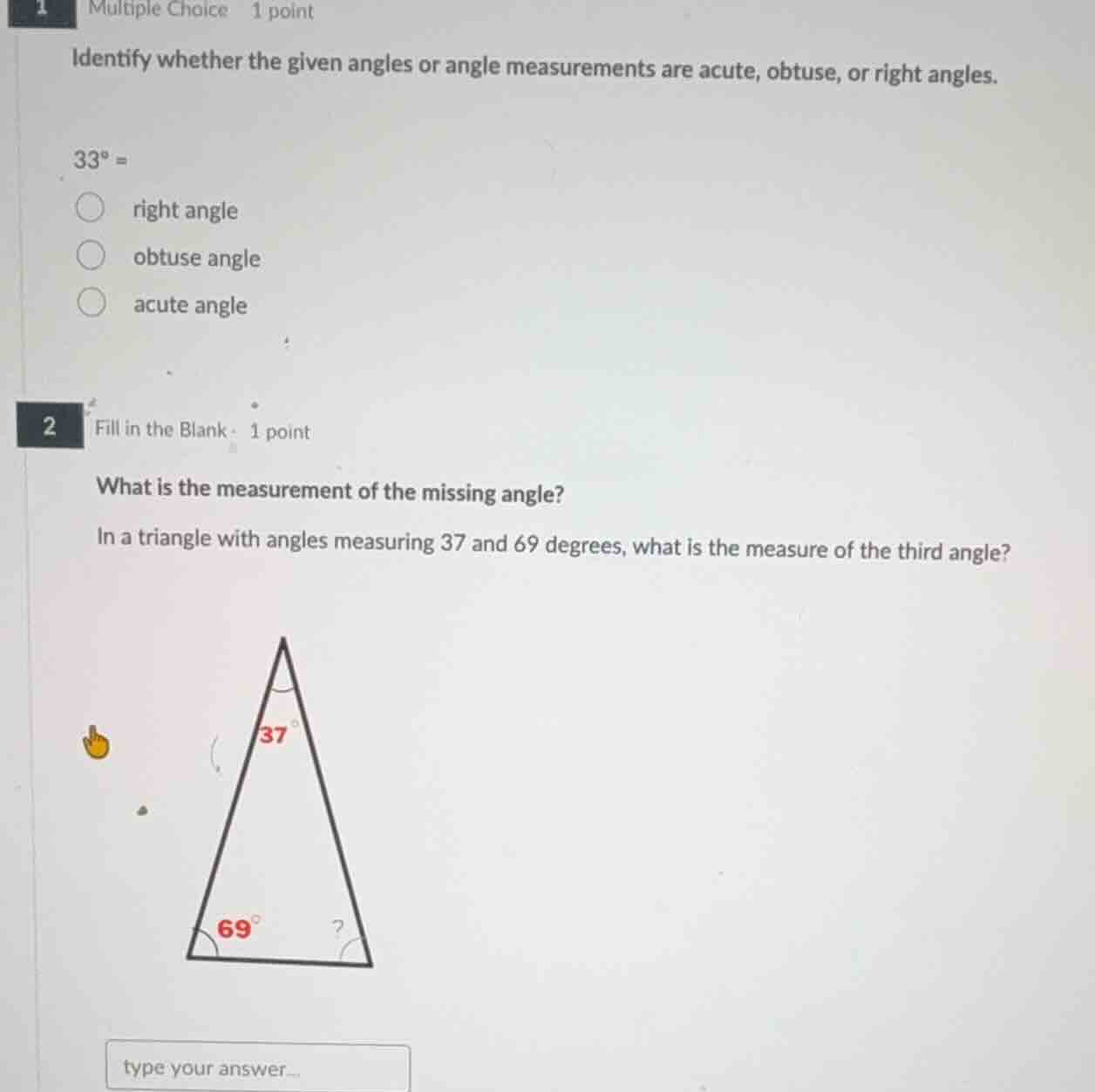 1 multiple choice 1 point identify whether the given angles or angle me…