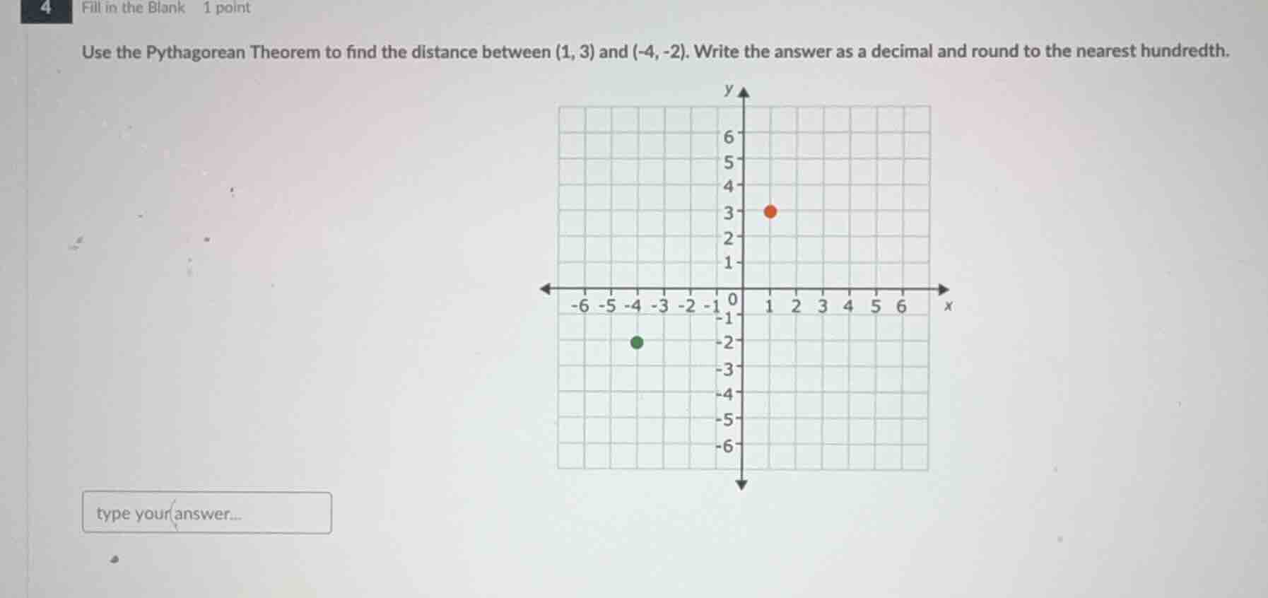 use the pythagorean theorem to find the distance between \\((1, 3)\\) a…