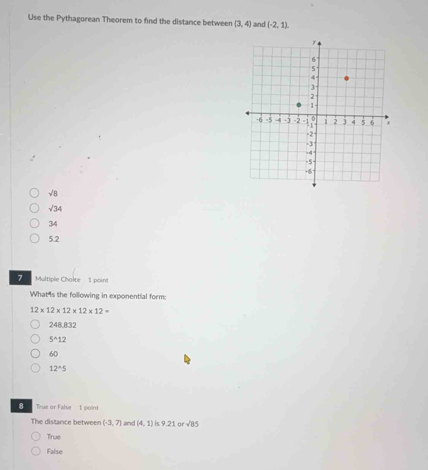 use the pythagorean theorem to find the distance between \\((3, 4)\\) a…