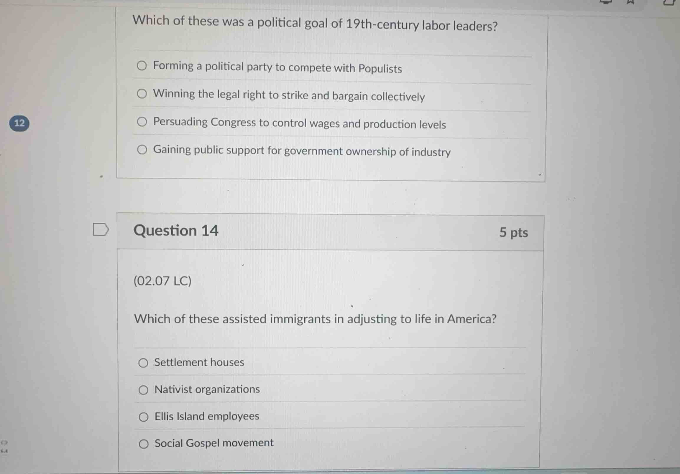 which of these was a political goal of 19th-century labor leaders? form…