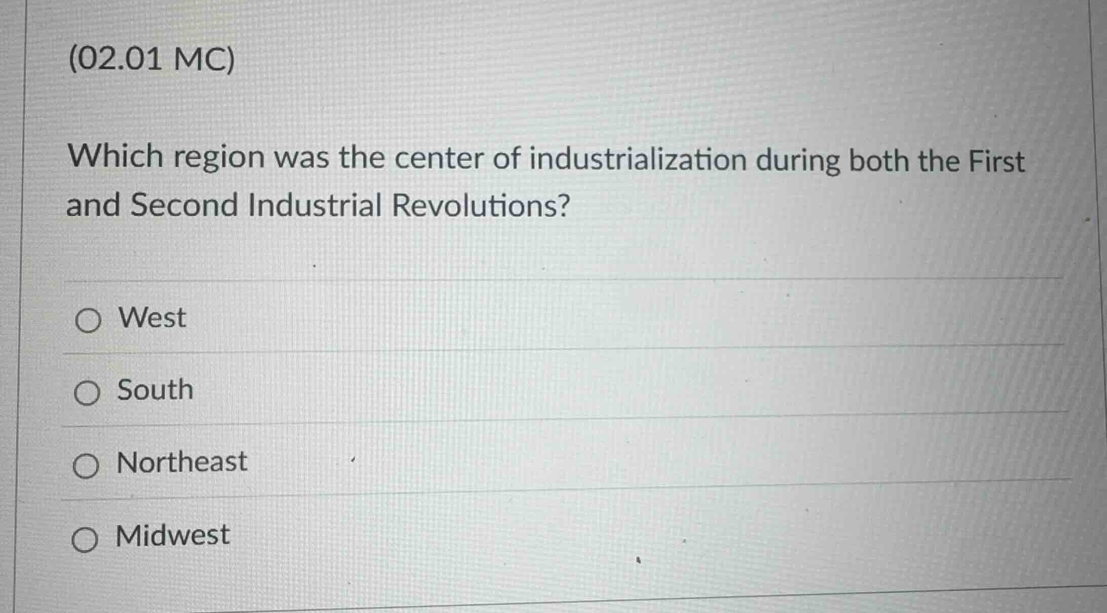 (02.01 mc) which region was the center of industrialization during both…