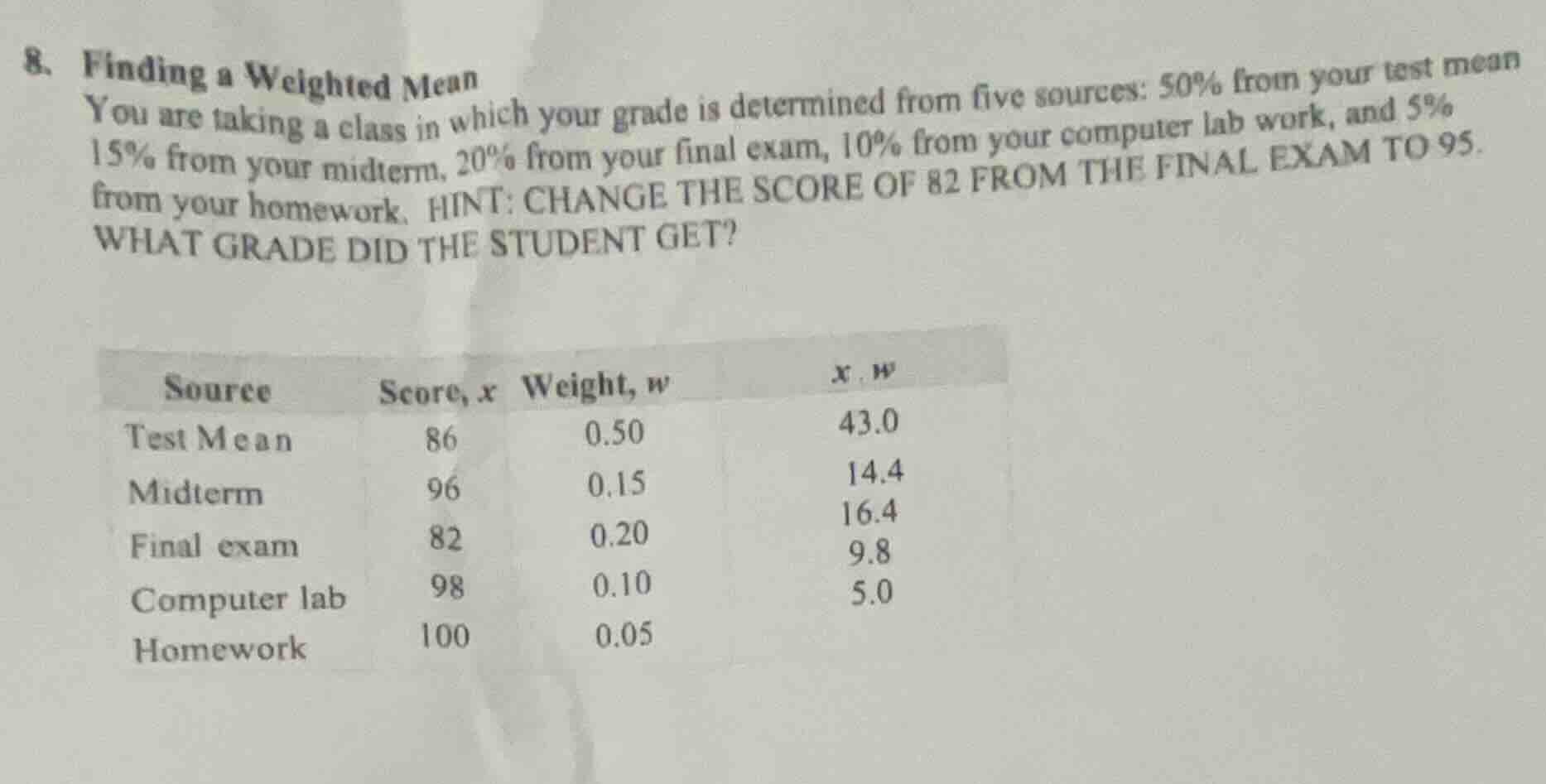 8. finding a weighted mean you are taking a class in which your grade i…