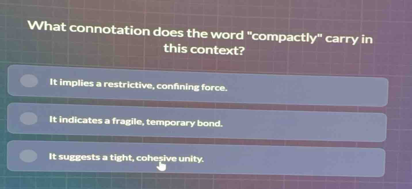 what connotation does the word \compactly\ carry in this context? it im…