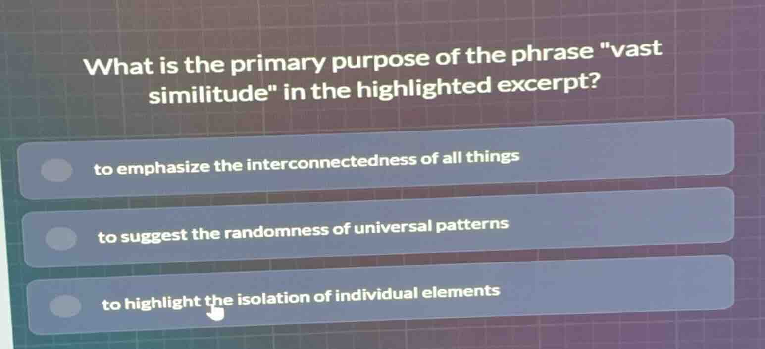 what is the primary purpose of the phrase \vast similitude\ in the high…