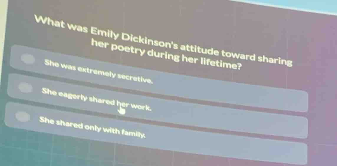 what was emily dickinsons attitude toward sharing her poetry during her…