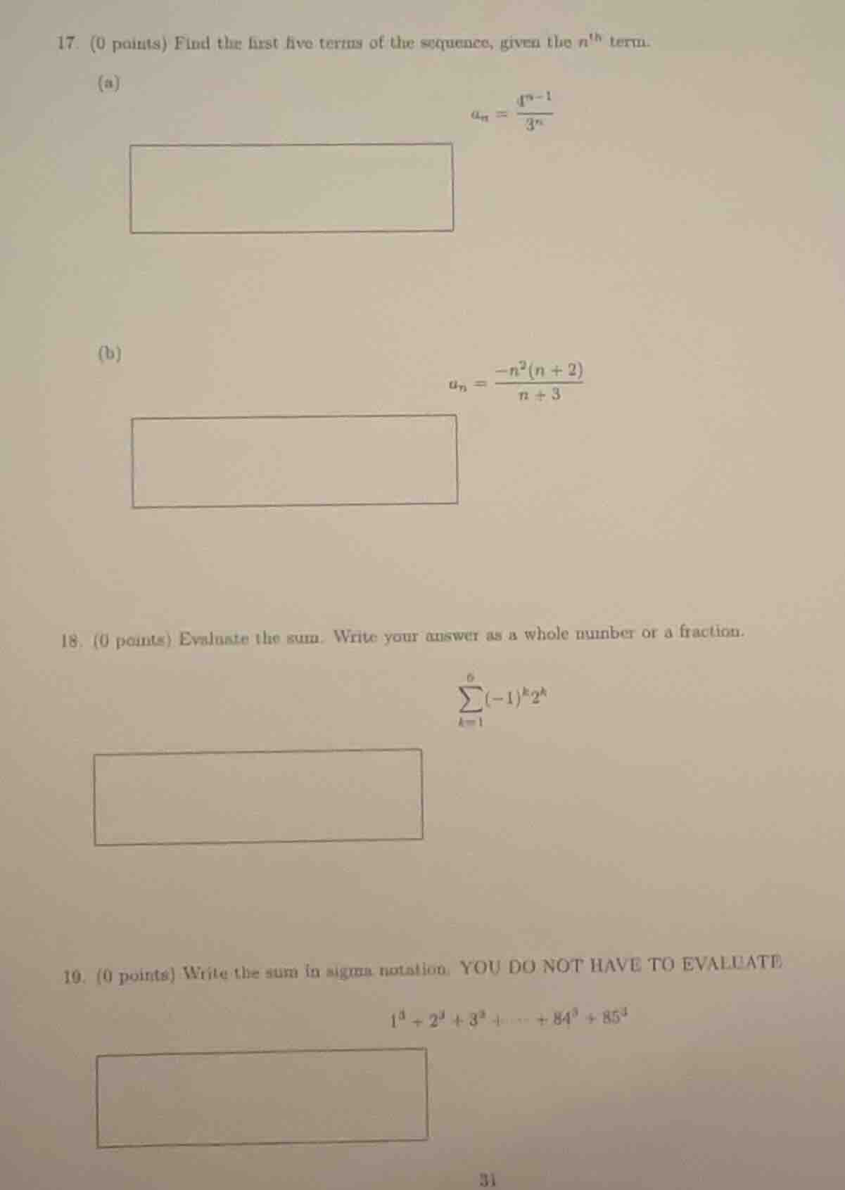 17. (0 points) find the first five terms of the sequence, given the \\(…