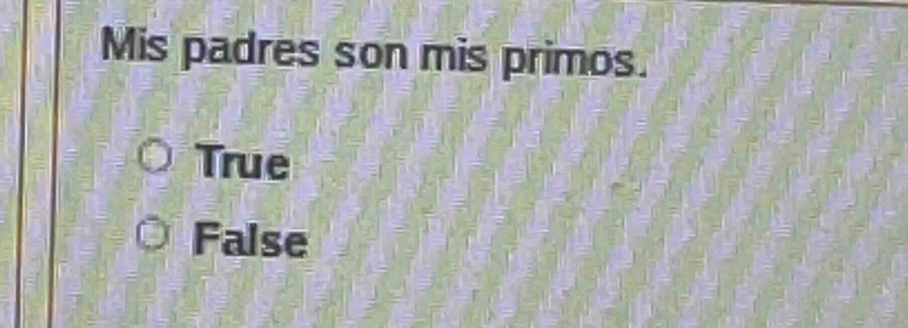 mis padres son mis primos. true false