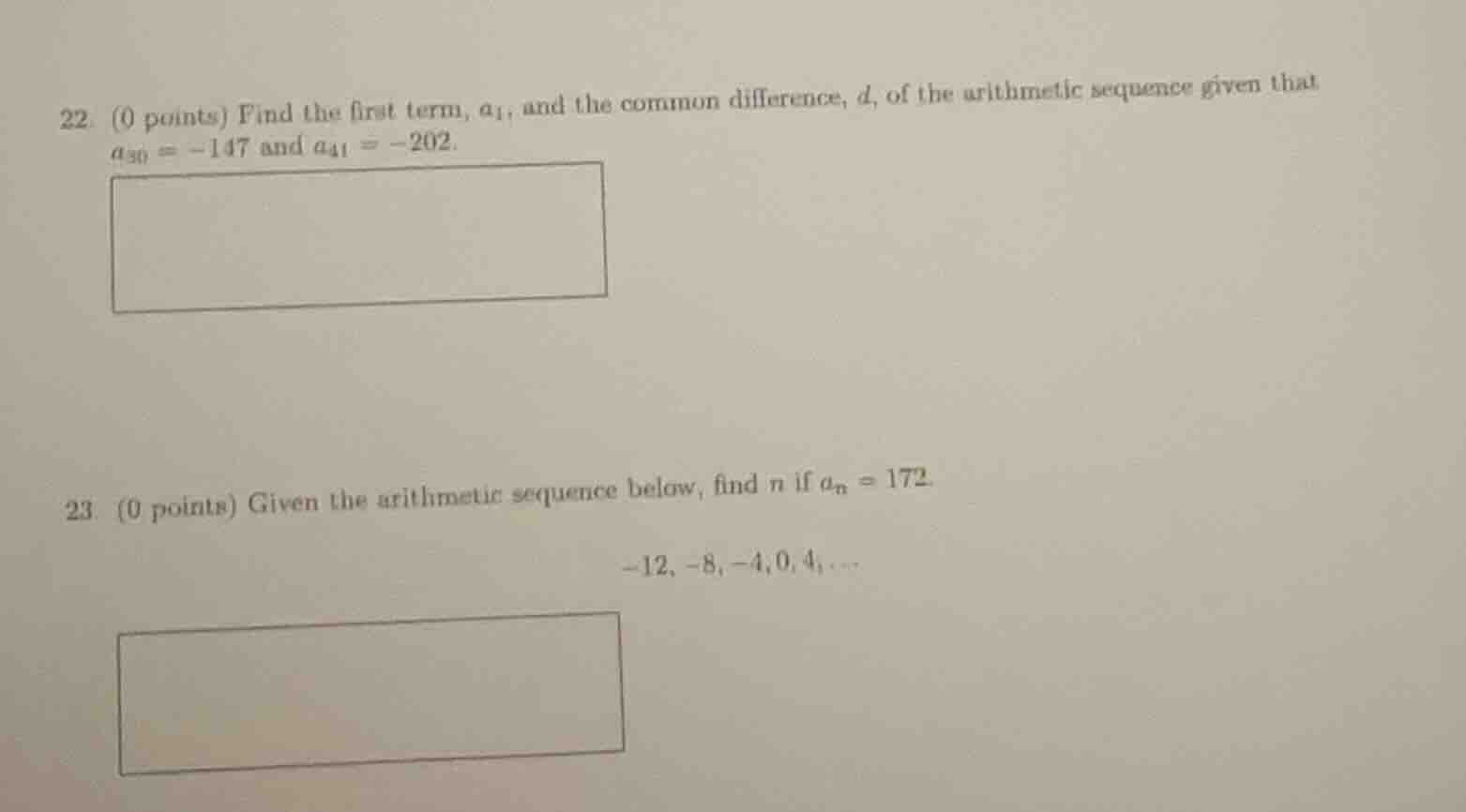 22. (0 points) find the first term, (a_1), and the common difference, (…