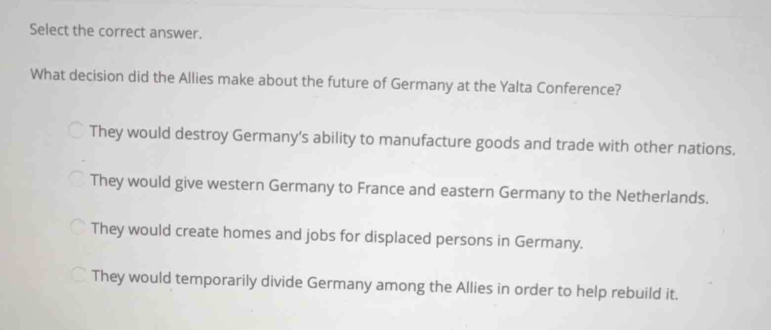 select the correct answer. what decision did the allies make about the …