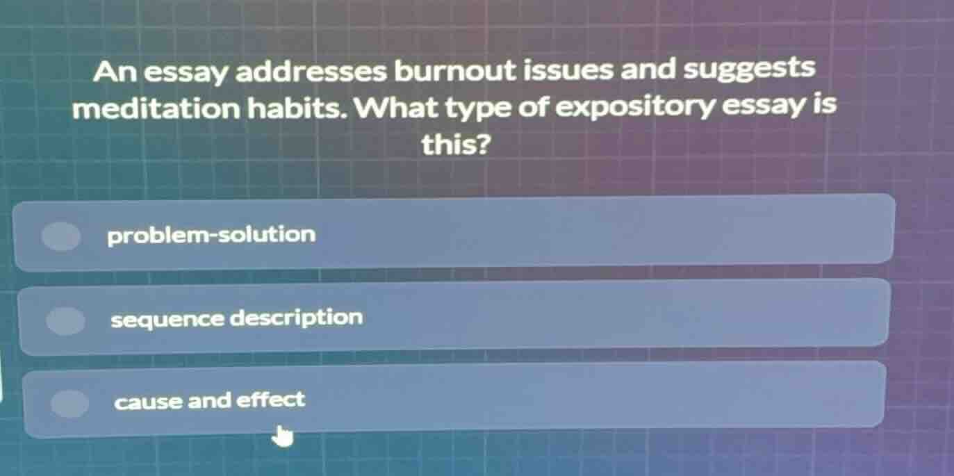 an essay addresses burnout issues and suggests meditation habits. what …