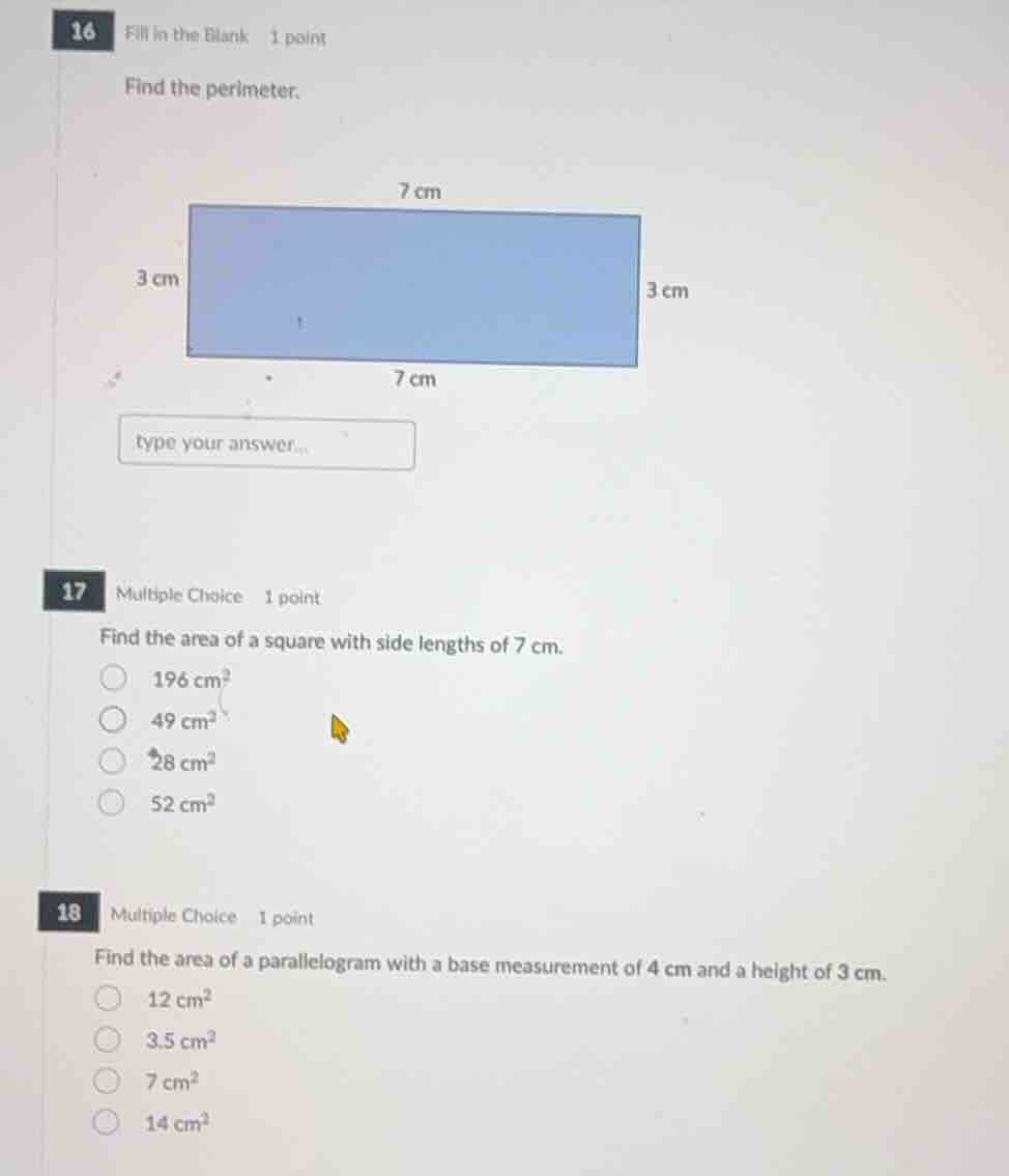 16 fill in the blank 1 point find the perimeter. 17 multiple choice 1 p…