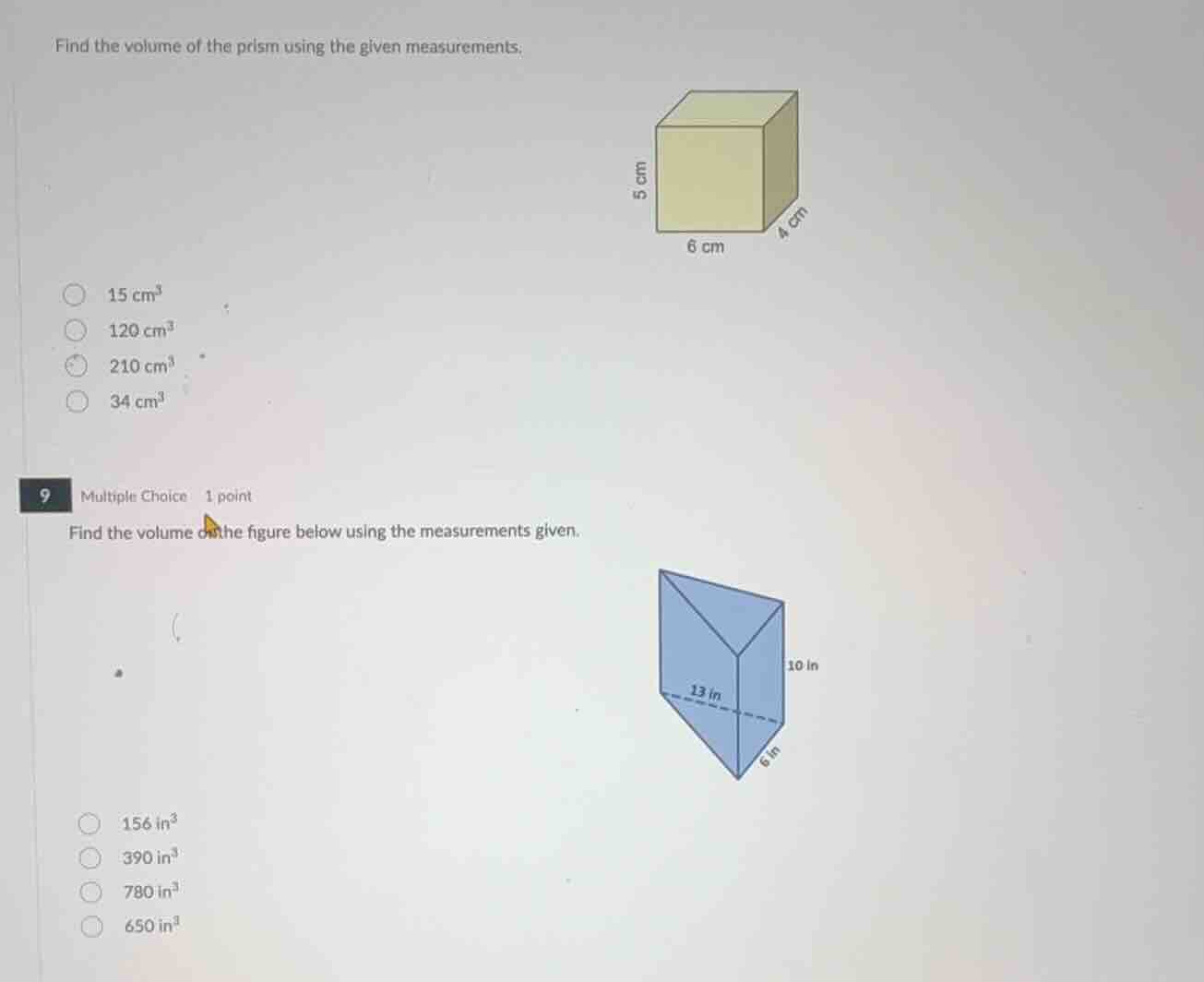find the volume of the prism using the given measurements. * (15\text{ …