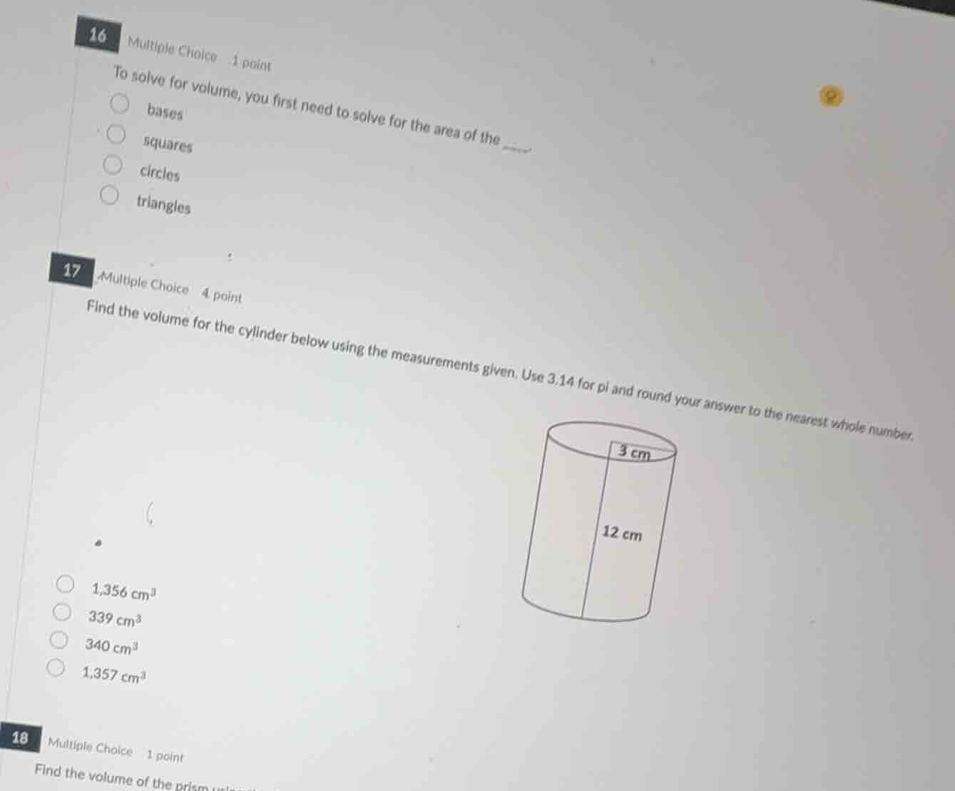 16 multiple choice 1 point to solve for volume, you first need to solve…