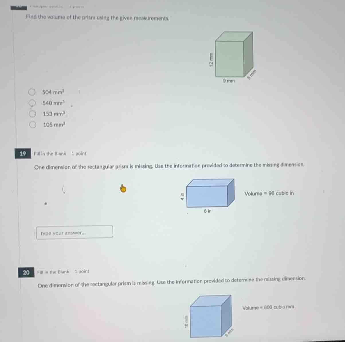 find the volume of the prism using the given measurements. * (12\\text{…