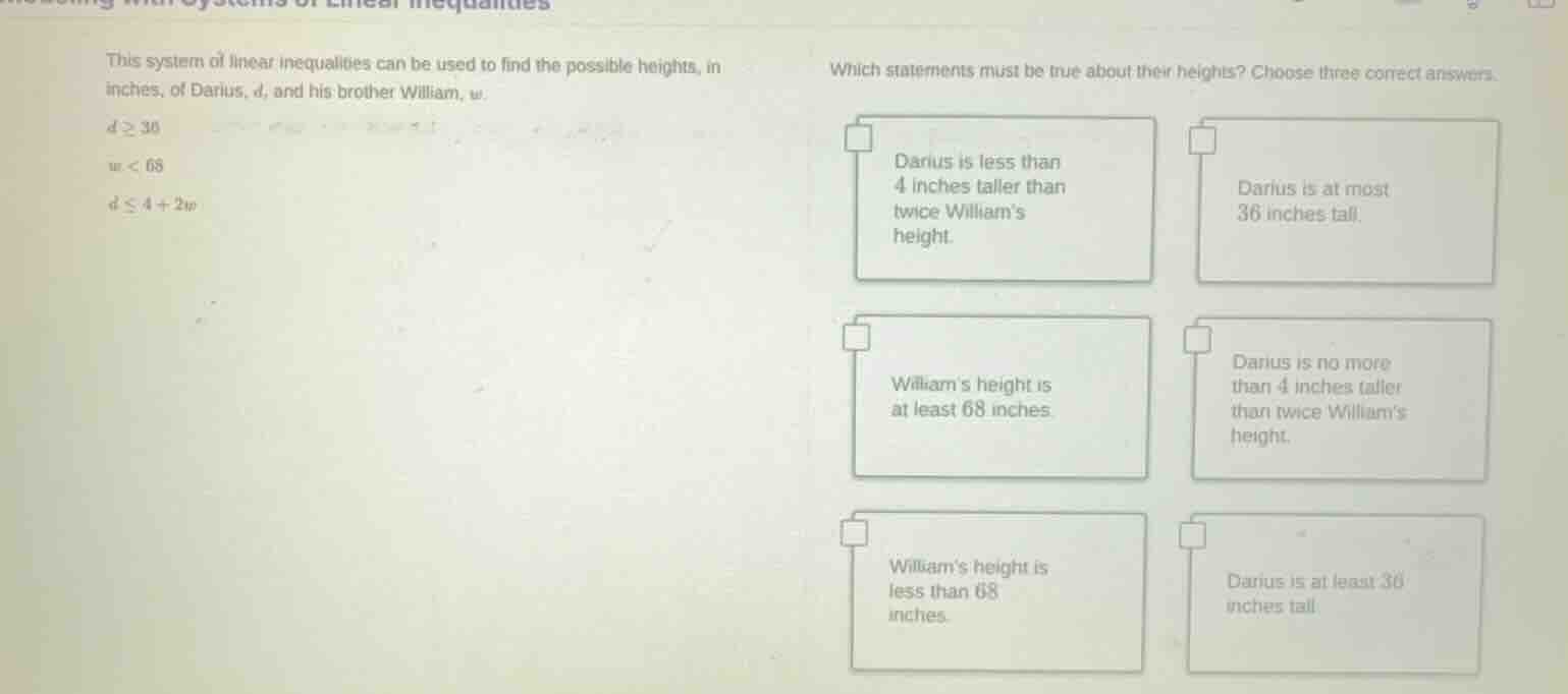 this system of linear inequalities can be used to find the possible hei…