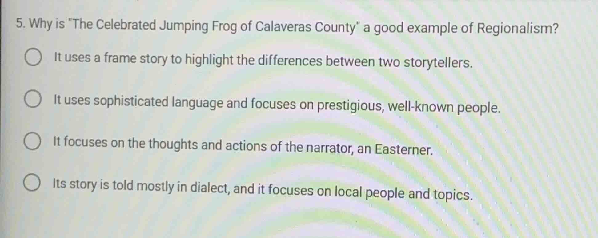 5. why is \the celebrated jumping frog of calaveras county\ a good exam…