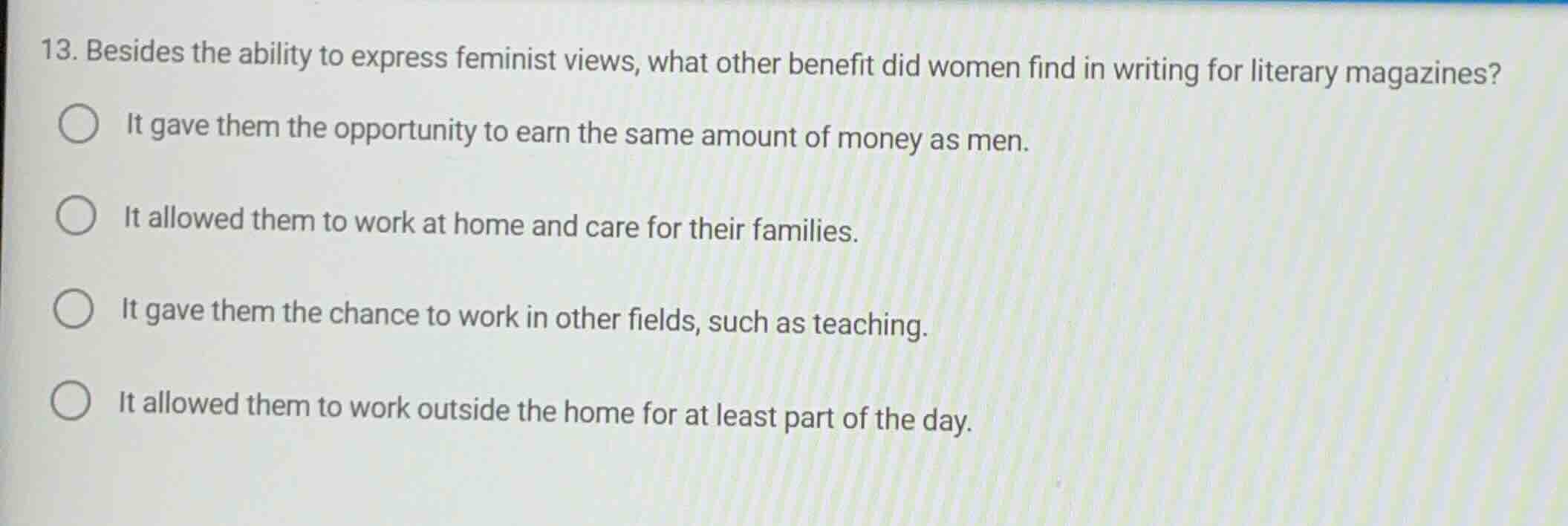 13. besides the ability to express feminist views, what other benefit d…