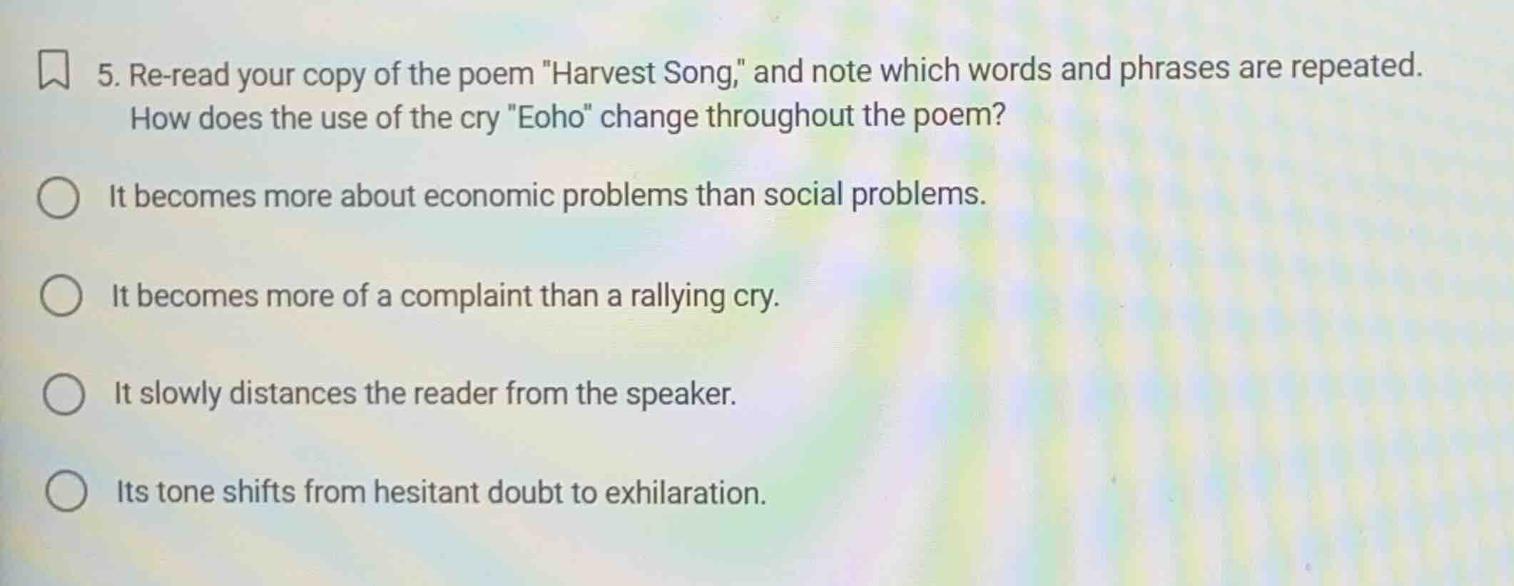 5. re-read your copy of the poem \harvest song,\ and note which words a…
