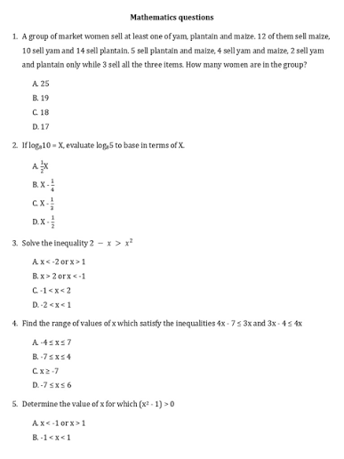 mathematics questions 1. a group of market women sell at least one of y…