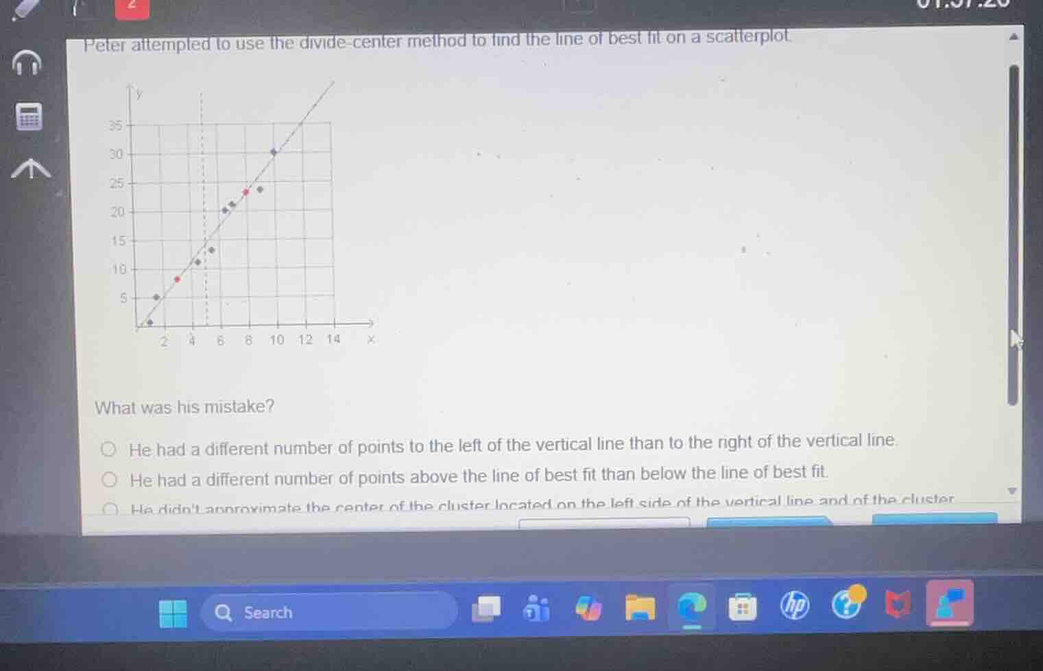 peter attempted to use the divide-center method to find the line of bes…