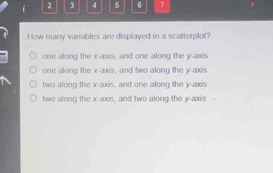 how many variables are displayed in a scatterplot? one along the \\(x\\…