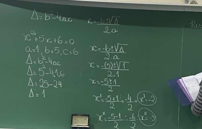 \\\\delta = b^2 - 4.a.c\\quad x = \\frac{-b \\pm \\sqrt{\\delta}}{2.a}\…