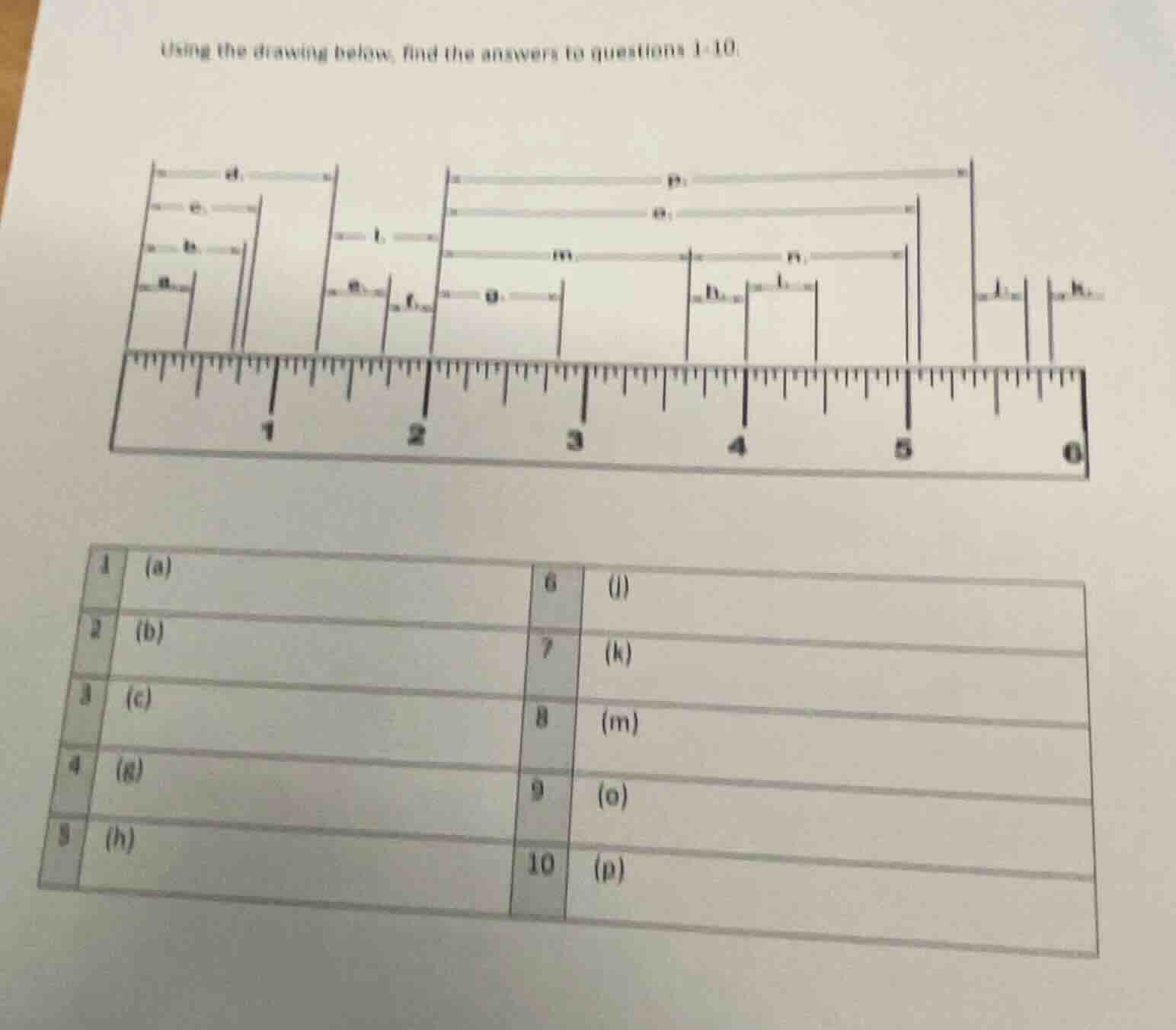using the drawing below, find the answers to questions 1-10. 1 (a) 2 (b…