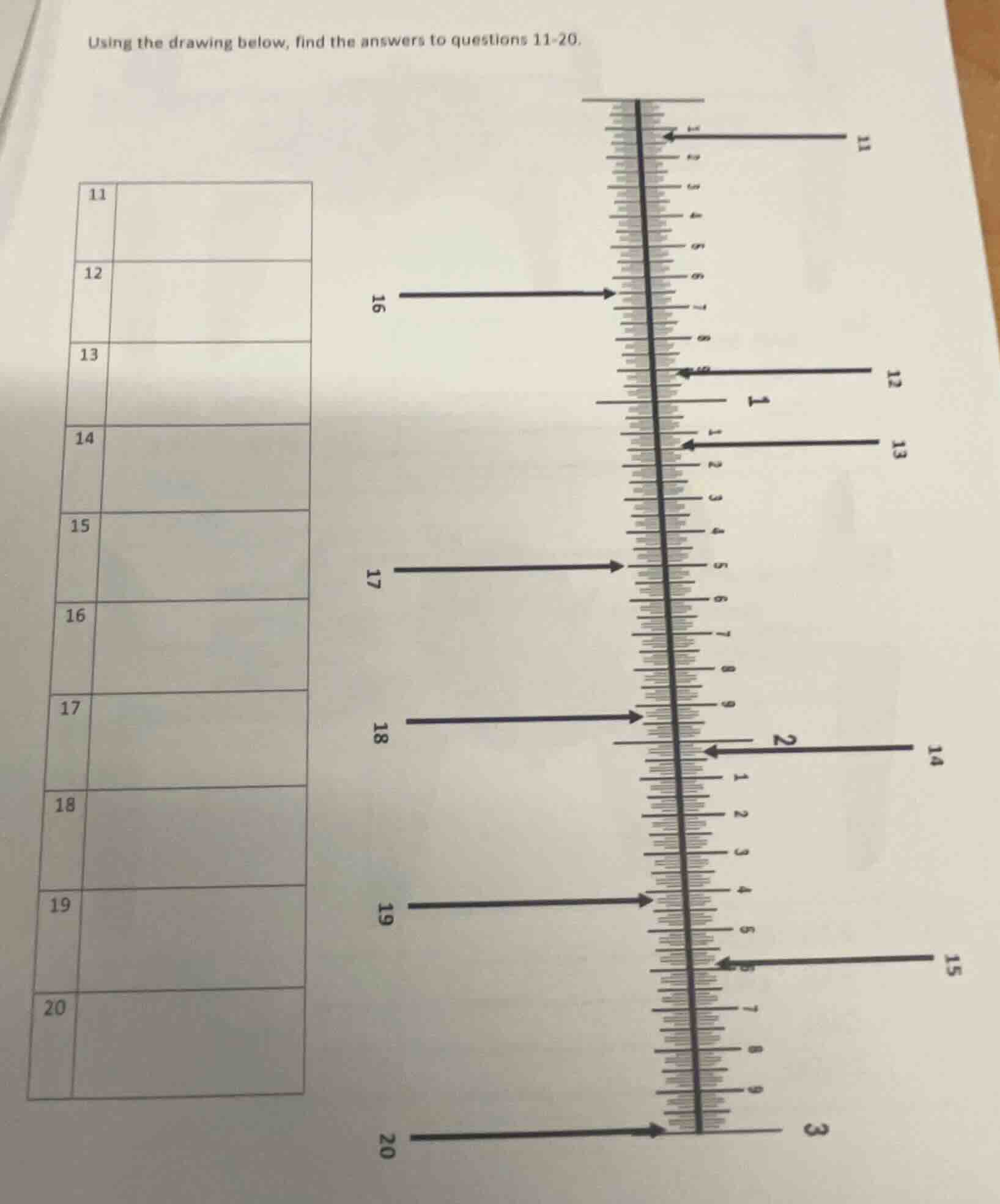 using the drawing below, find the answers to questions 11-20.