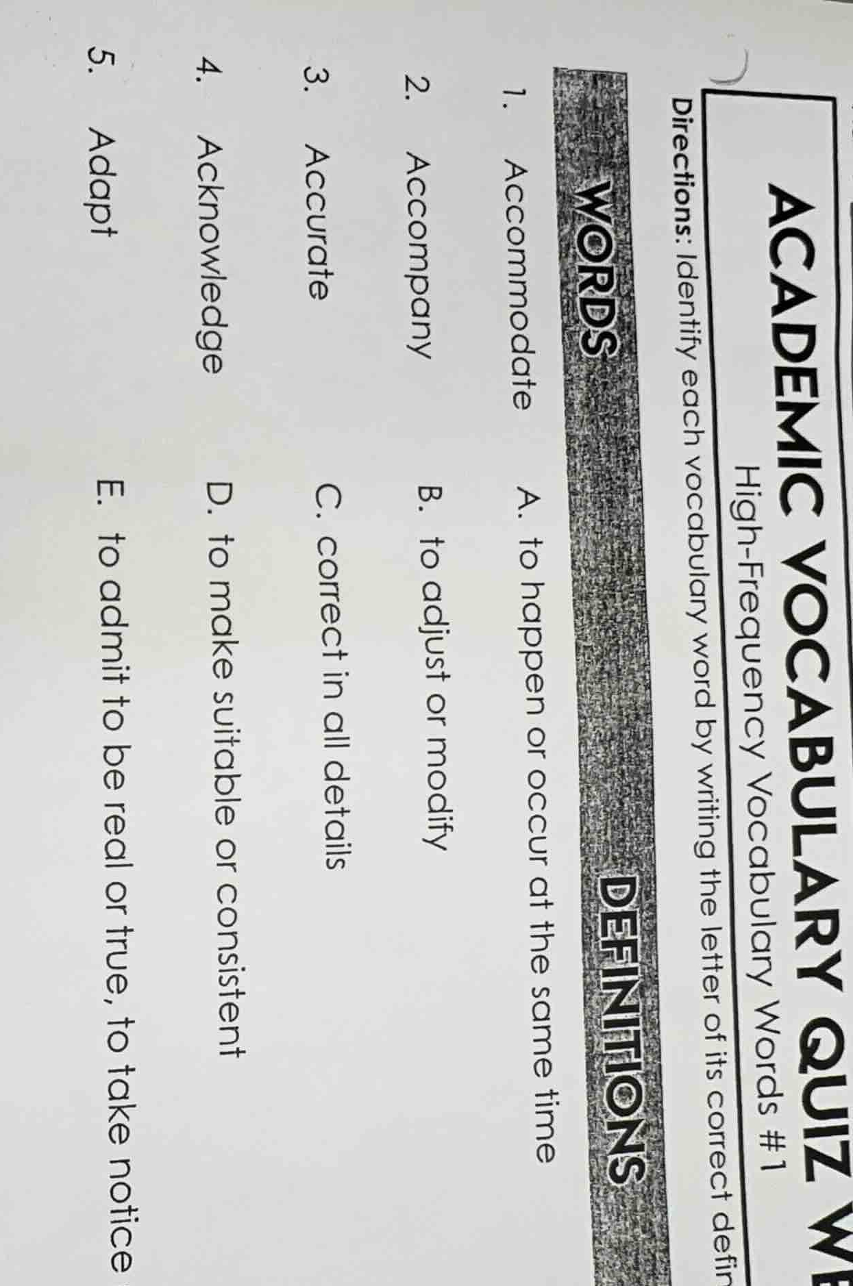 academic vocabulary quiz high-frequency vocabulary words #1 directions:…
