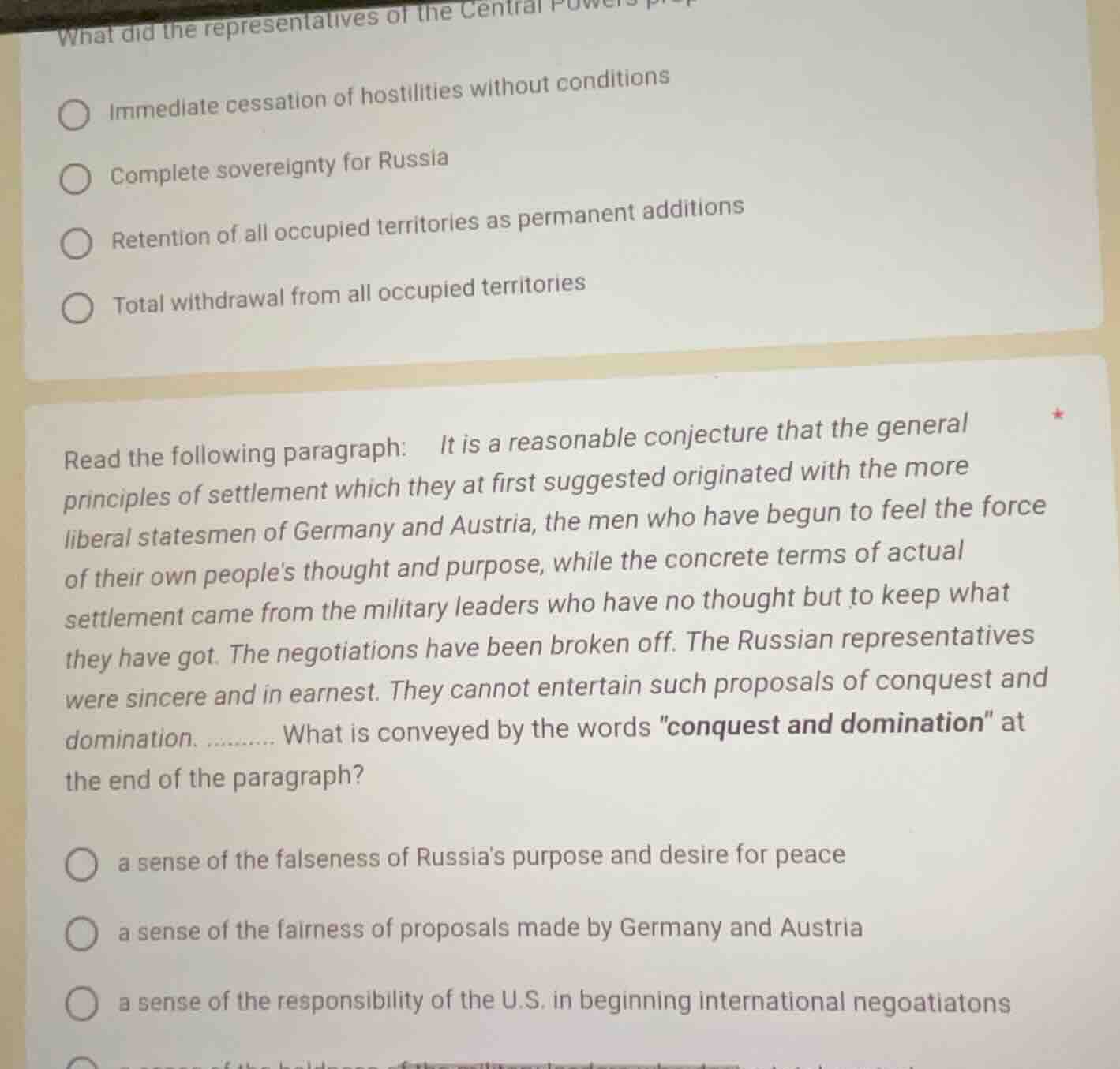 what did the representatives of the central powers propose? - immediate…