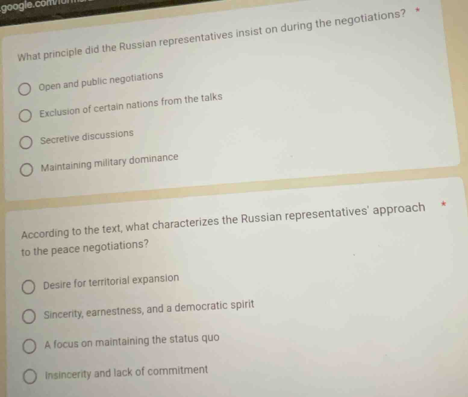 what principle did the russian representatives insist on during the neg…
