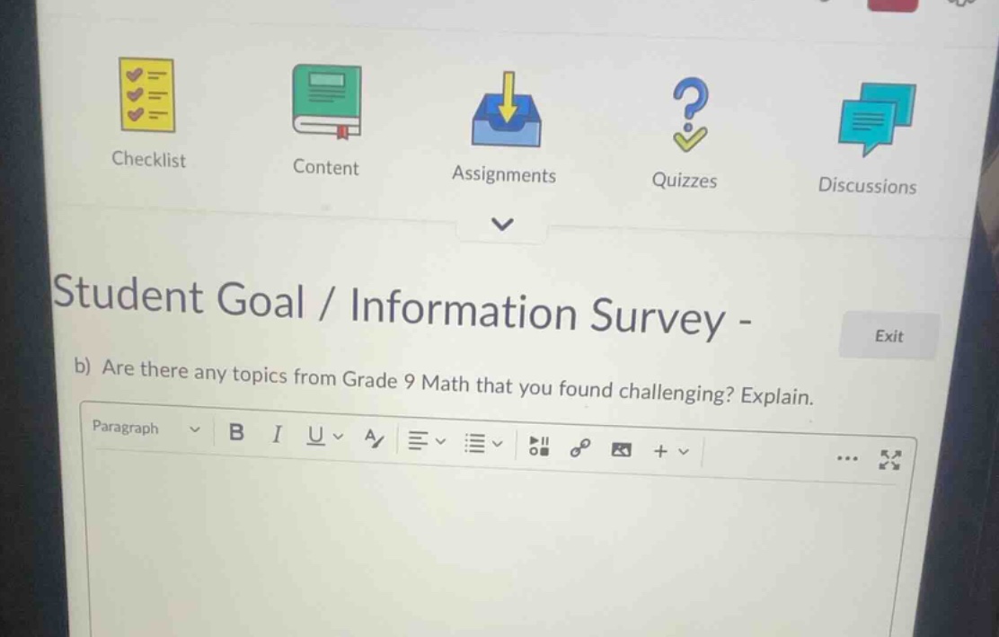 student goal / information survey - b) are there any topics from grade …