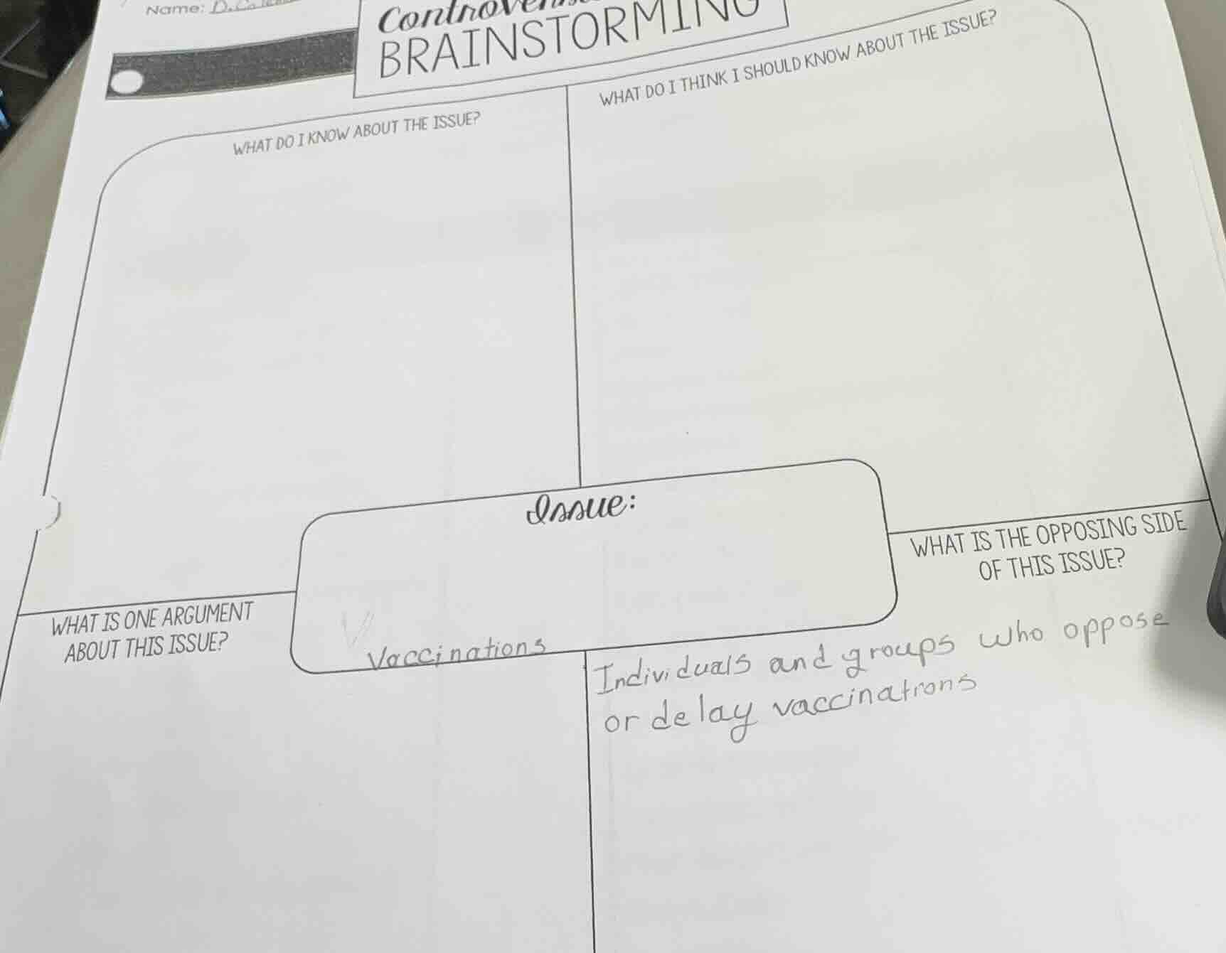 name: controversial brainstorming what do i know about the issue? what …
