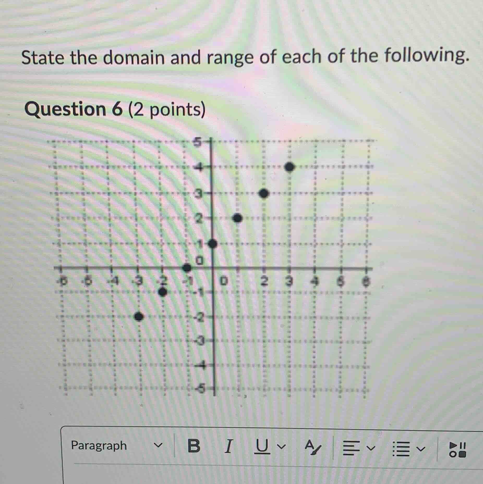 state the domain and range of each of the following. question 6 (2 poin…