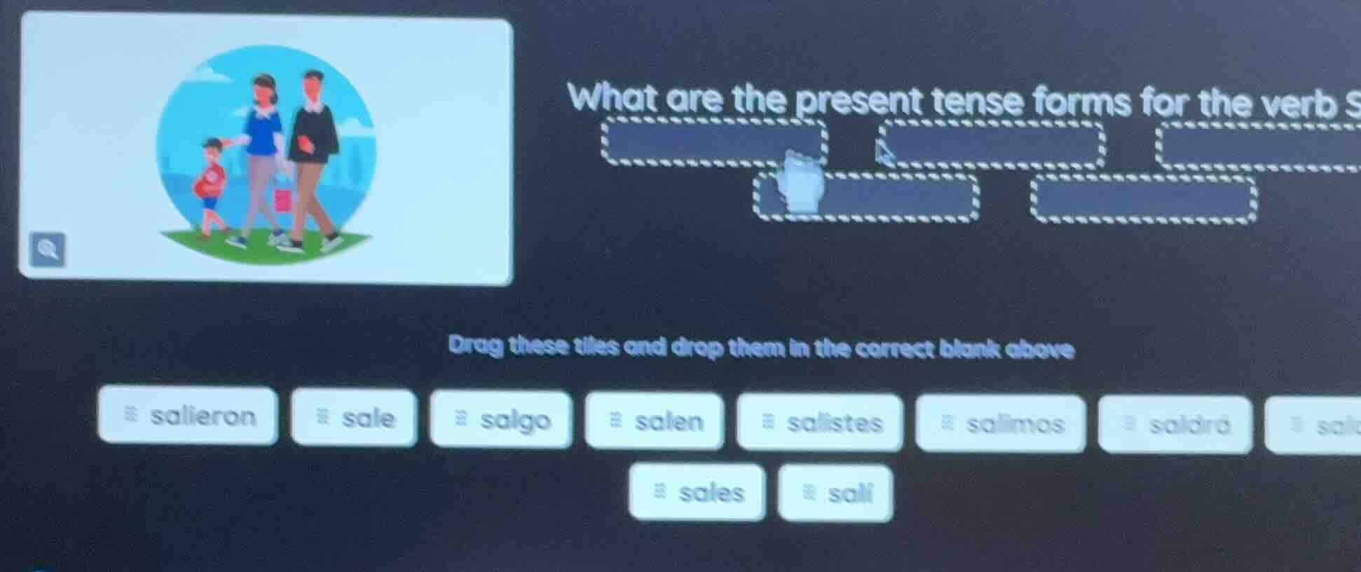 what are the present tense forms for the verb salir? drag these tiles a…