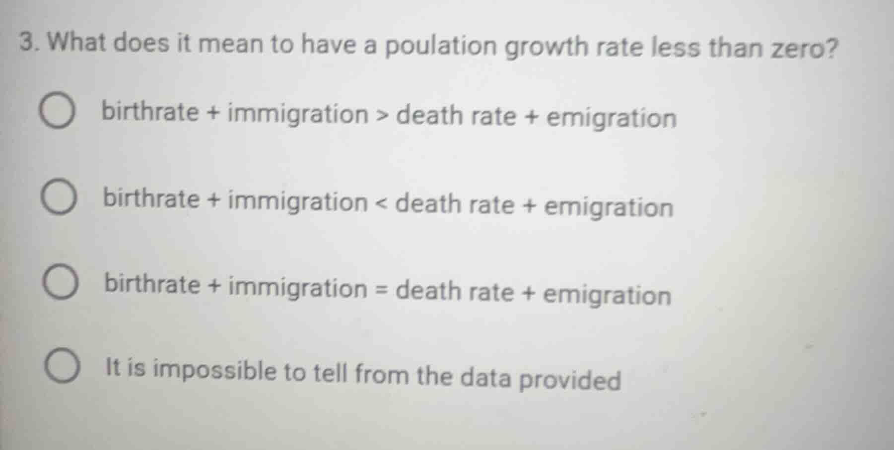 3. what does it mean to have a poulation growth rate less than zero? bi…