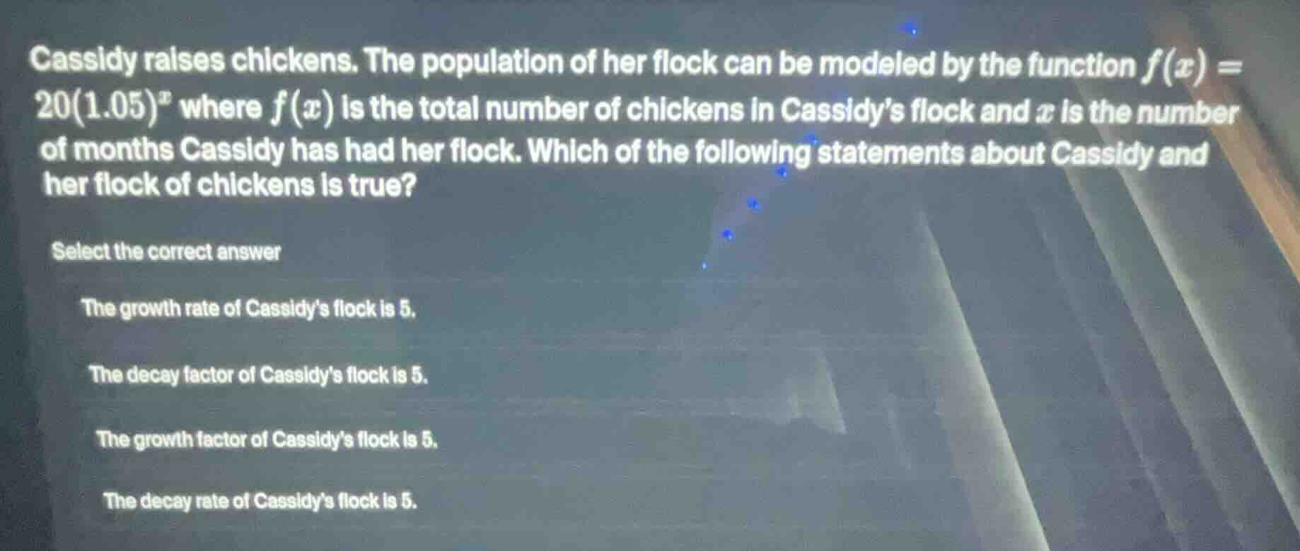 cassidy raises chickens. the population of her flock can be modeled by …