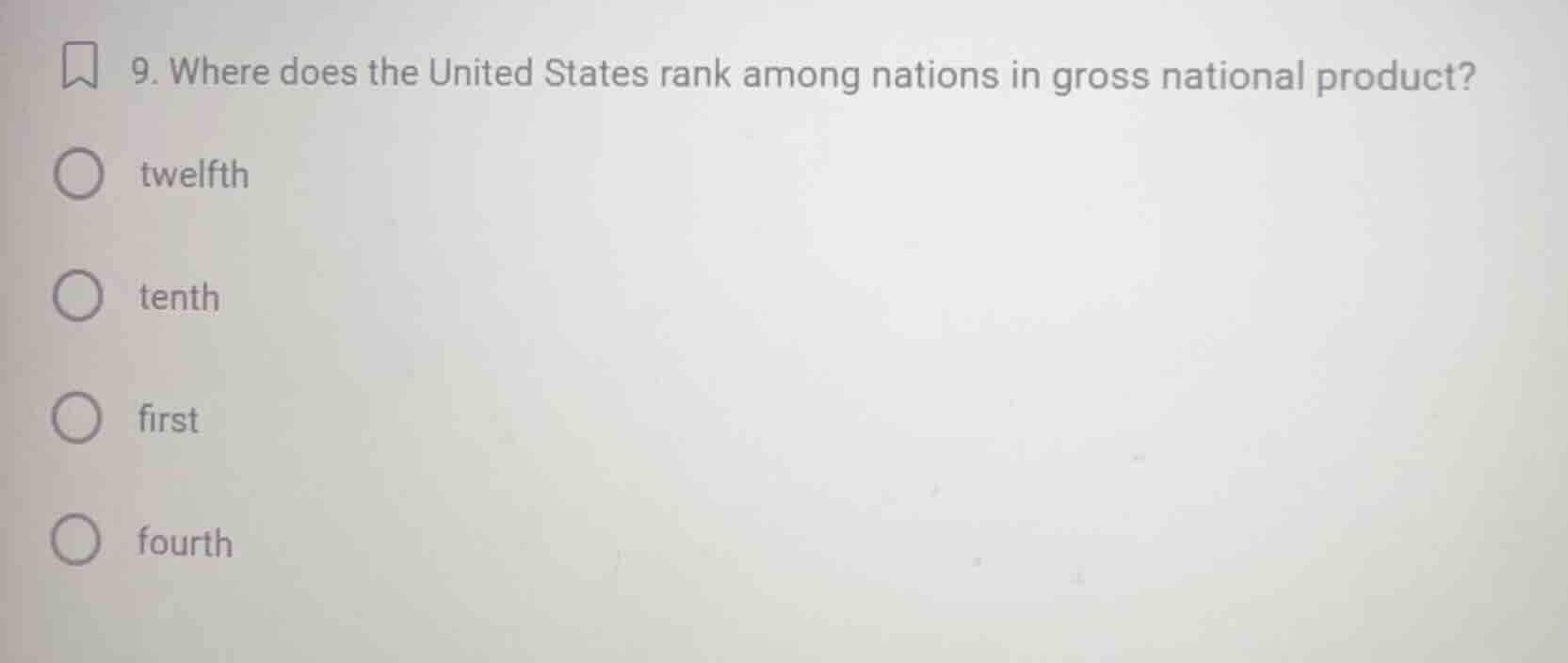 9. where does the united states rank among nations in gross national pr…