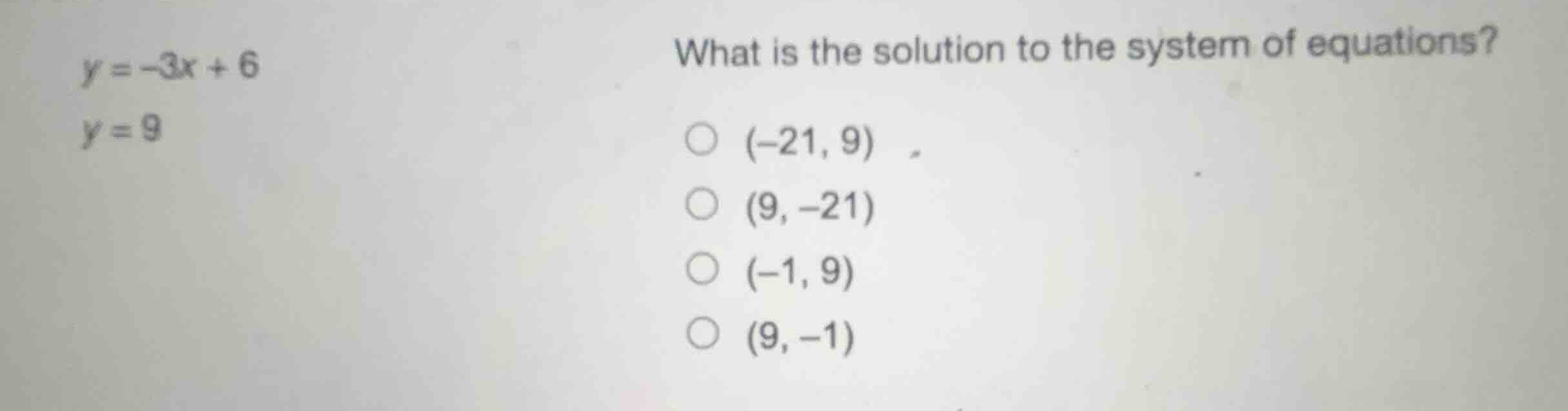 what is the solution to the system of equations? \\(y = -3x + 6\\) \\(y…