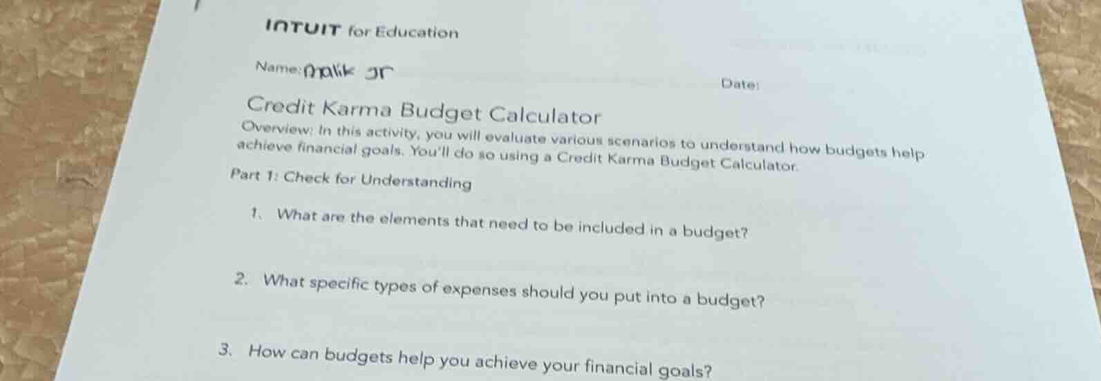 intuit for education name: malik jr date: credit karma budget calculato…