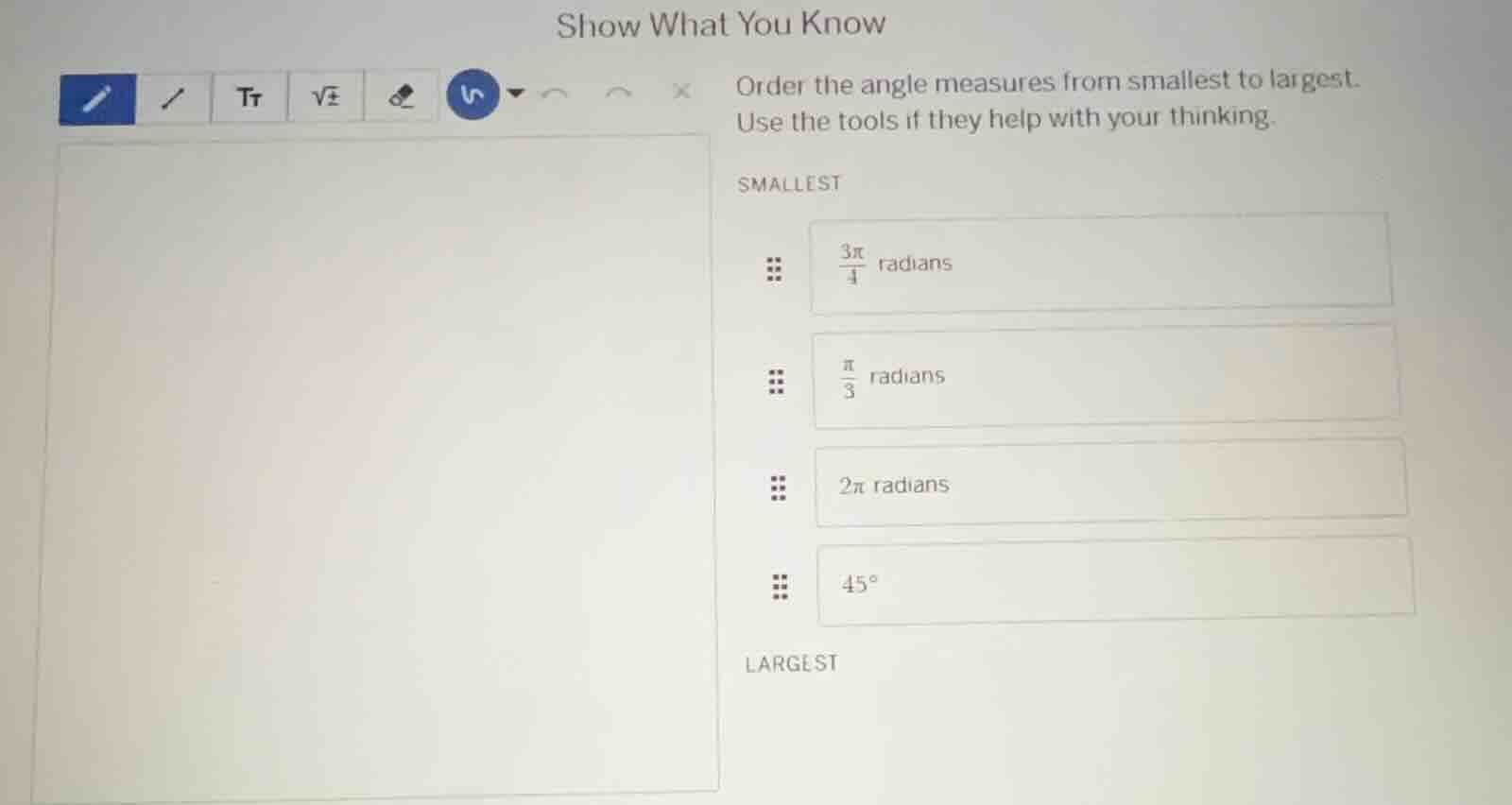 show what you know order the angle measures from smallest to largest. u…