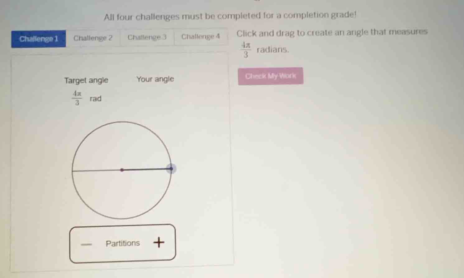 all four challenges must be completed for a completion grade! challenge…