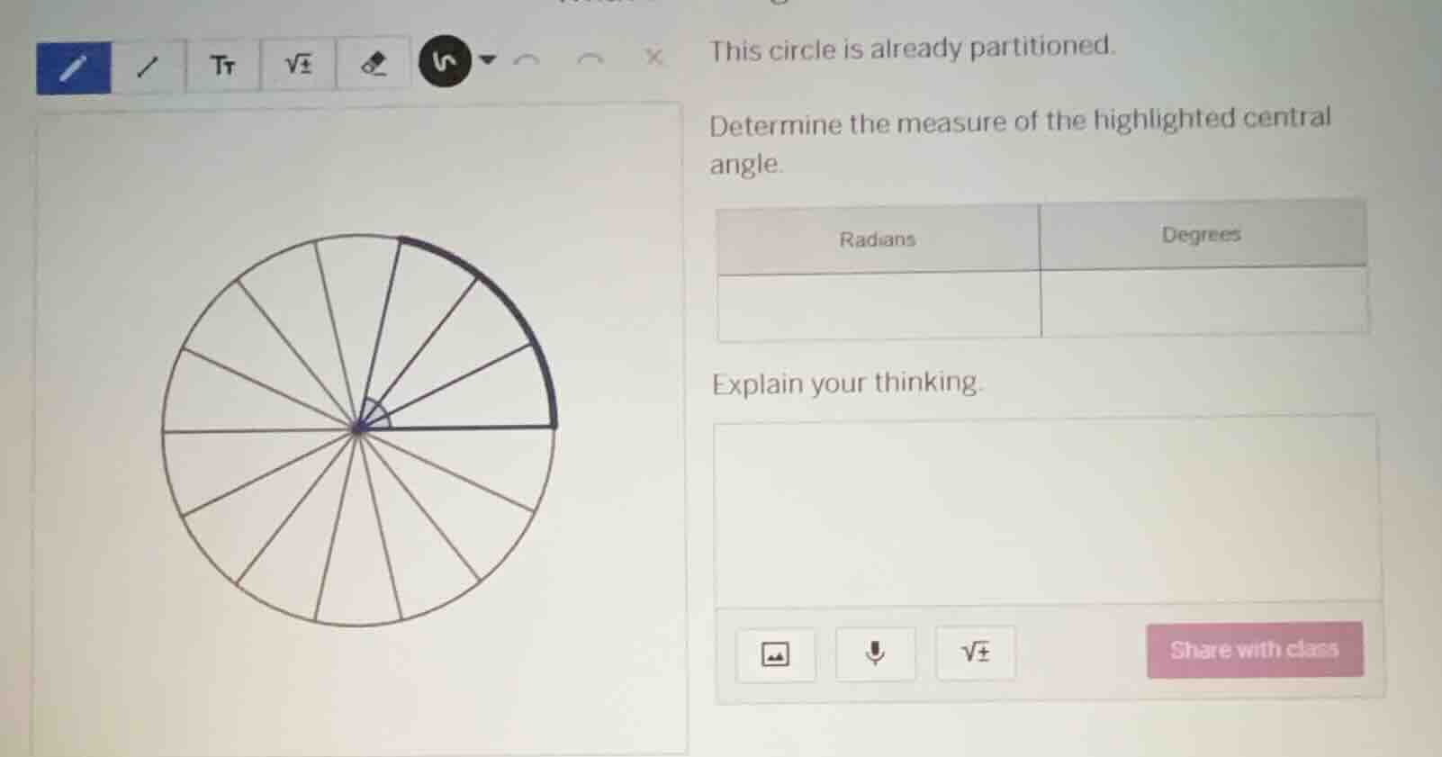 this circle is already partitioned. determine the measure of the highli…