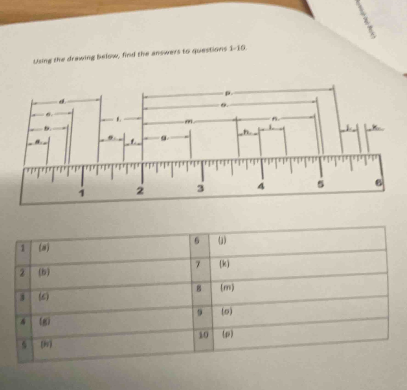 using the drawing below, find the answers to questions 1-10. 1 (a) 2 (b…