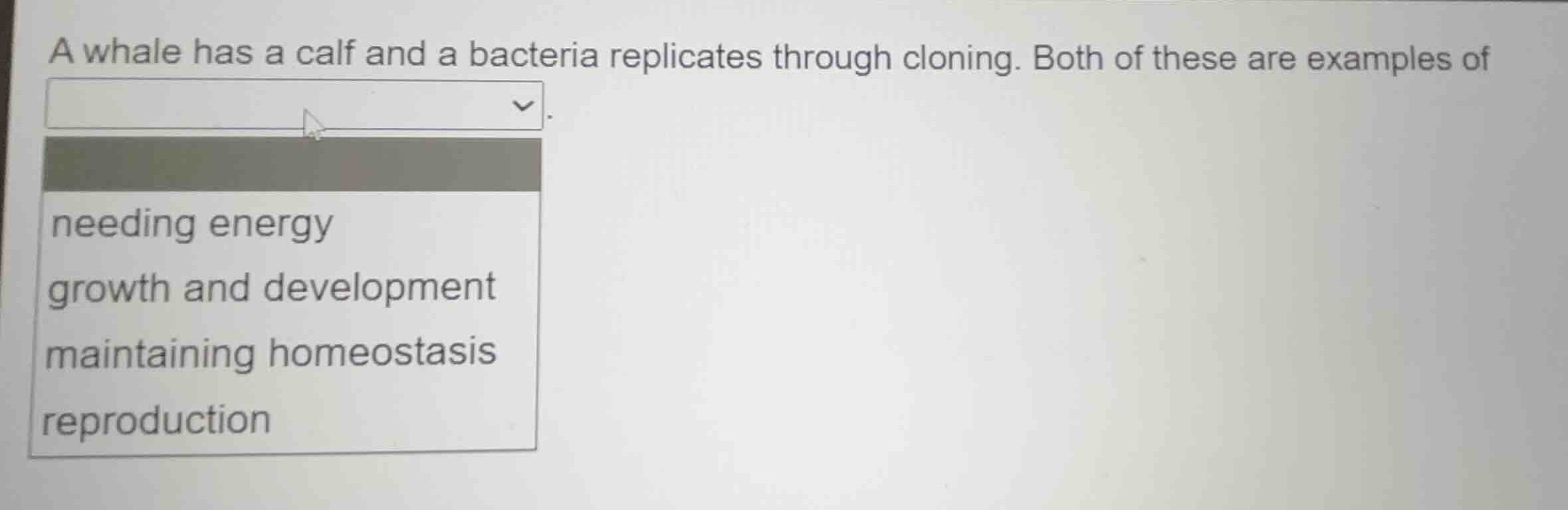 a whale has a calf and a bacteria replicates through cloning. both of t…