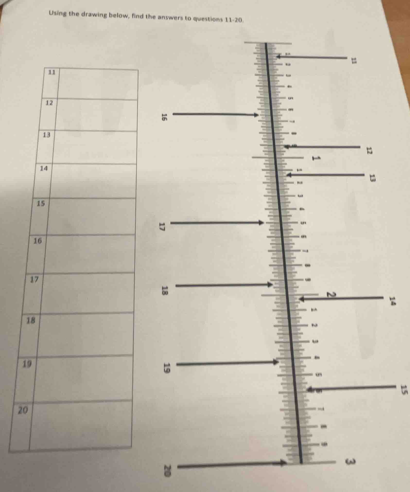 using the drawing below, find the answers to questions 11-20.