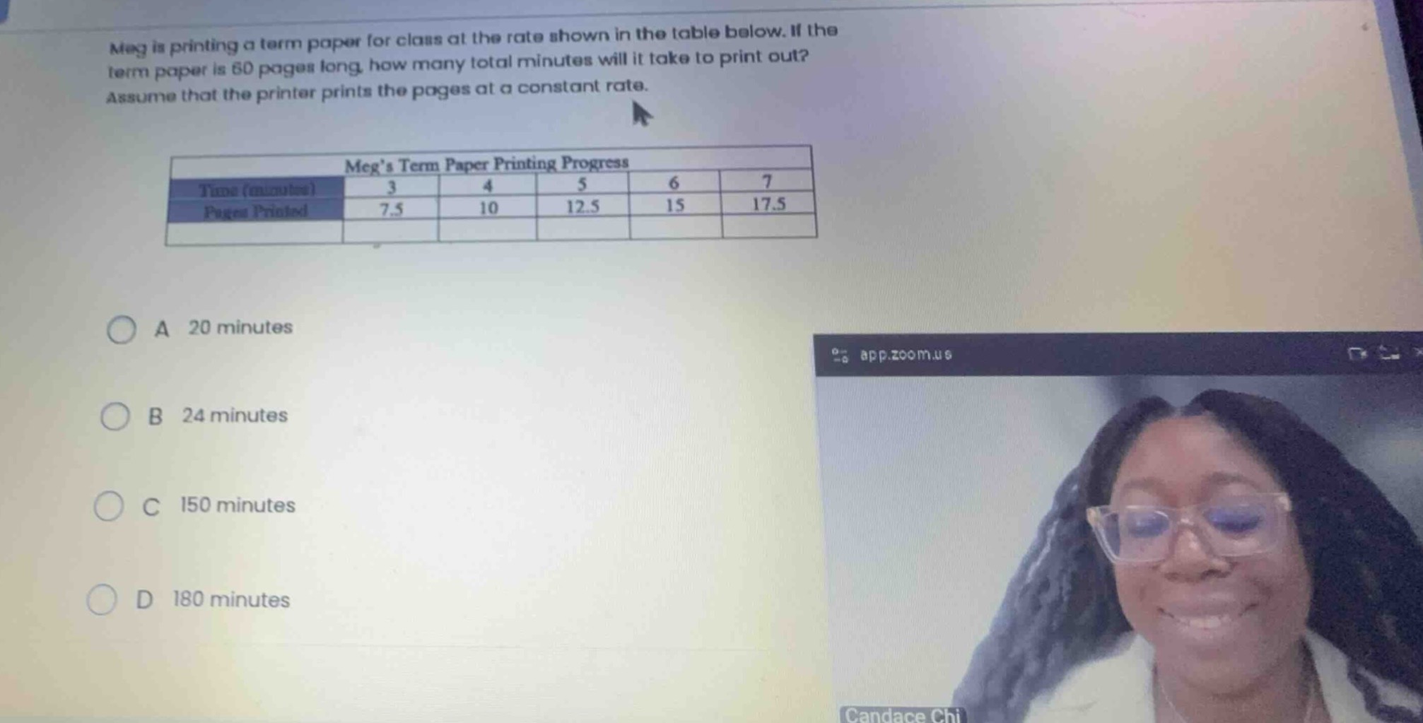 meg is printing a term paper for class at the rate shown in the table b…