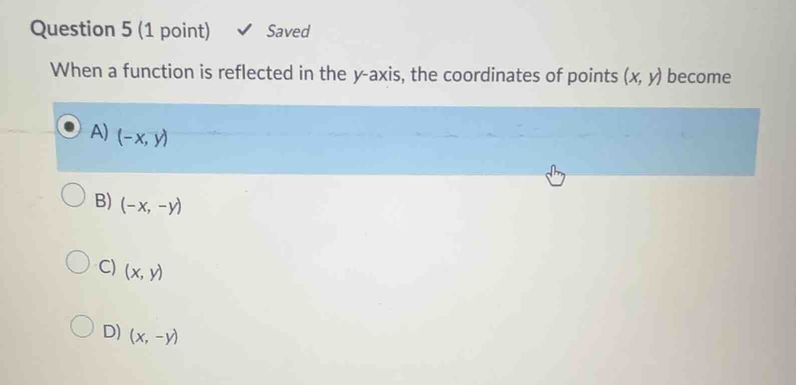 when a function is reflected in the (y)-axis, the coordinates of points…