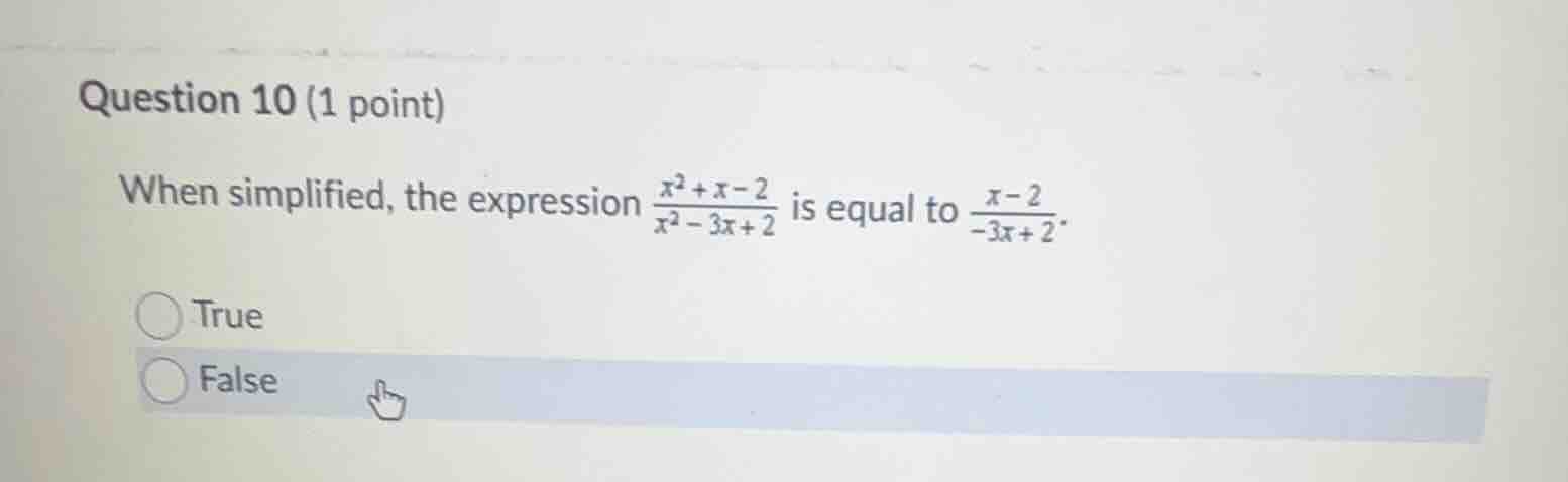 question 10 (1 point) when simplified, the expression \\(\\frac{x^2 + x…